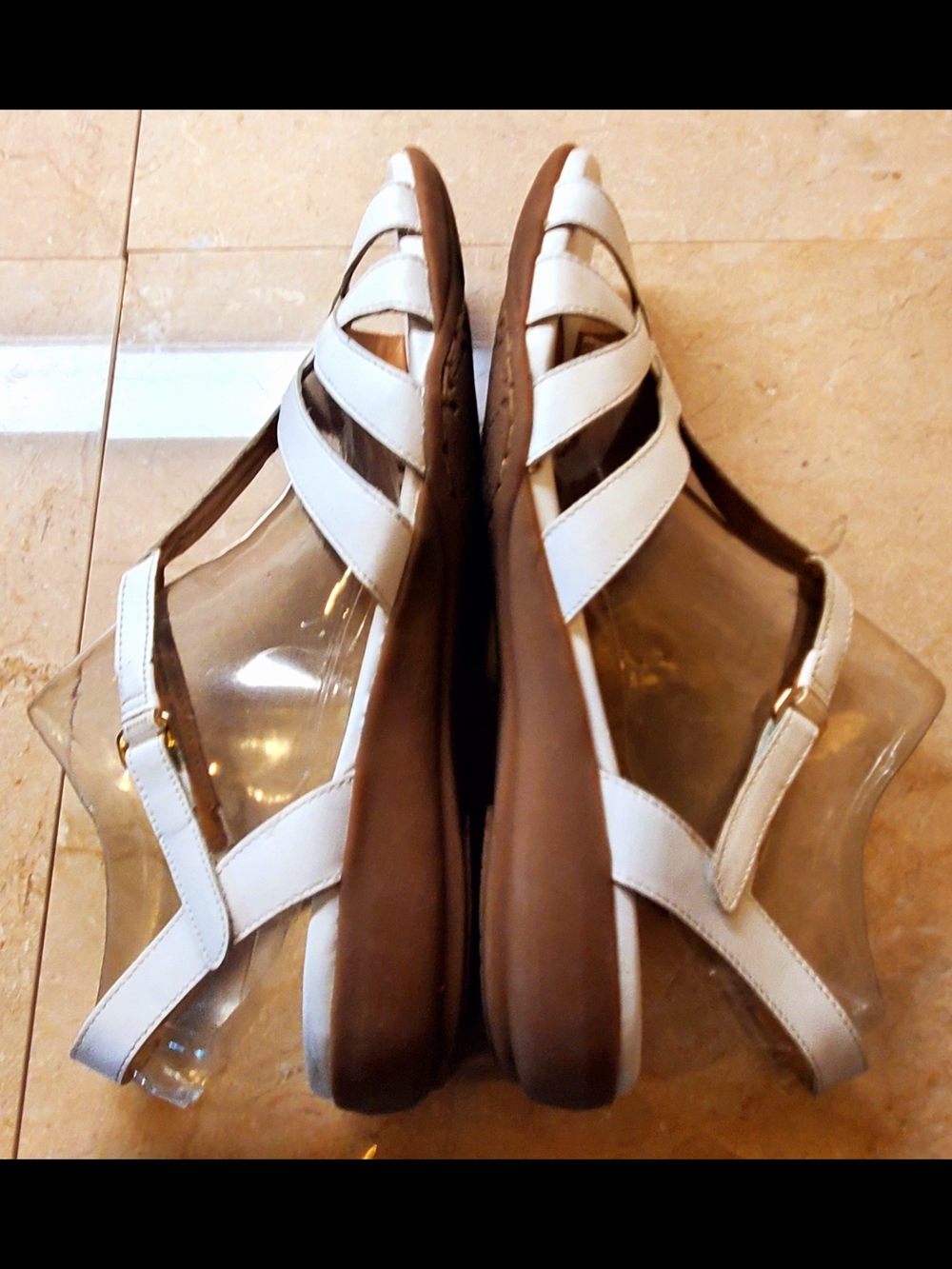 White Strappy Women’s Sandal with Low Wedge Size 10 M - Picture 4 of 10